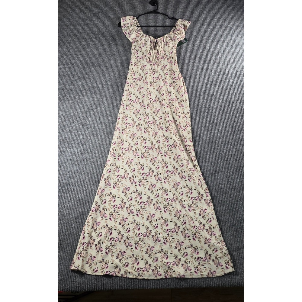 Wild Fable Floral Maxi Dress XS Purple Cream Milkmaid Cottagecore Ruffle Sleeve